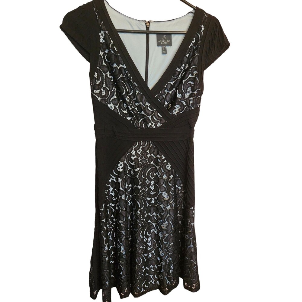Adrianna Papell Size 2 Black Lace White Lining Cruise Wedding Goth